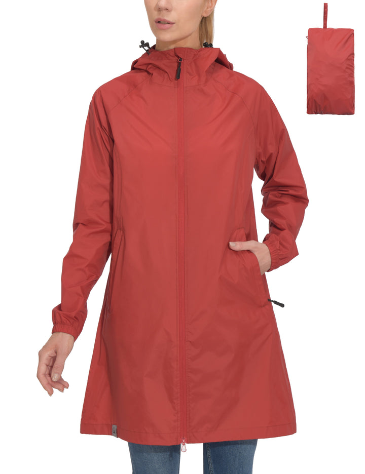 Women's Waterproof Packable Hooded Long Rain Jacket MP US-MP